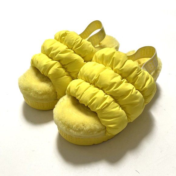 UGG Scrunchita Slide Sandals Yellow Sheepskin Fluffy Slingback Size 9 NWOB $120 - Picture 2 of 8